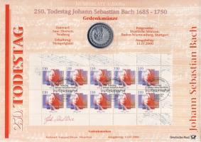 Németország 2000. 10M Ag "Johann Sebastian Bach" nagyalakú emlékíven elsőnapi bélyegzős bélyeg-kisívvel T:BU