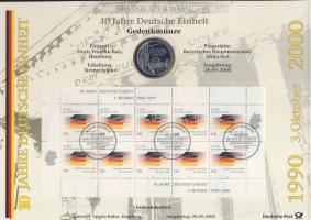 Németország 2000. 10M Ag "Német egység" nagyalakú emlékíven elsőnapi bélyegzős bélyeg-kisívvel T:BU