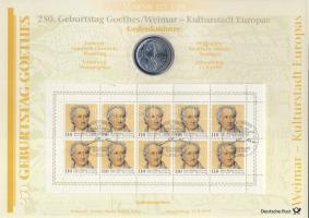 Németország 1999. 10M Ag "Goethe" nagyalakú emlékíven elsőnapi bélyegzős bélyeg-kisívvel T:BU