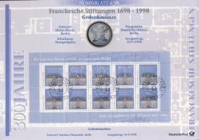 Németország 1998. 10M Ag "Frank Alapítvány" nagyalakú emlékíven elsőnapi bélyegzős bélyeg-kisívvel T:BU