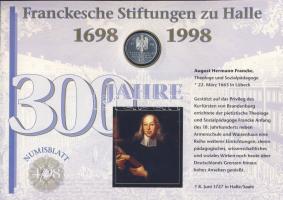 Németország 1998. 10M Ag "Frank Alapítvány" nagyalakú emlékíven elsőnapi bélyegzős bélyeg-...