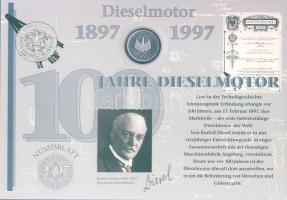 Németország 1997. 10M Ag "100 éves a dízelmotor" nagyalakú emlékíven elsőnapi bélyegzős bélyeg-kisívvel T:BU