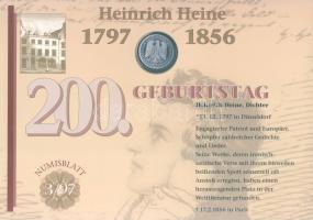 Németország 1997. 10M Ag "Heinrich Heine" nagyalakú emlékíven elsőnapi bélyegzős bélyeg-kisívvel T:BU