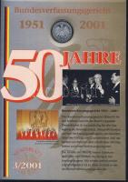 Németország 2001. 10M Ag "Katharinenkloster" + 10M Ag "50 éves az Alkotmánybíróság" nagyalakú emlékíveken egy-egy bélyeg-kisívvel, elsőnapi bélyegzőkkel, ismertetővel, valamint a korabeli alkotmányi törvény közlönyének másolatával T:BU