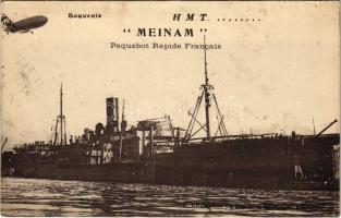 "MEINAM" Paquebot Rapide Francais / French cargo steamship (airship in the background) (fl)