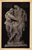 Csonka Magyarország nem ország. Egész Magyarország mennyország. Trianon szoborcsoport (Budapest), irredenta propaganda. "Észak" szobra (Kisfaludi Strobl Zsigmond szobrászművész alkotása) A szobrokat a magyar nemzet adakozásából emeltette a Védőligák Szövetsége. Pesti Hírlap kiadása / Hungarian irredenta propaganda, monument (EB)