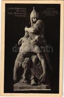 Csonka Magyarország nem ország. Egész Magyarország mennyország. Trianon szoborcsoport (Budapest), irredenta propaganda. "Kelet" szobra (Pásztor János szobrászművész alkotása) A szobrokat a magyar nemzet adakozásából emeltette a Védőligák Szövetsége. Pesti Hírlap kiadása / Hungarian irredenta propaganda, monument (EK)