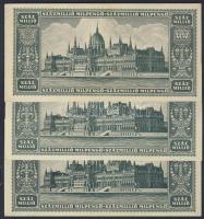 1946. 100.000.000MP (3x) mindhármon jobbra lent a képet és a keretet összekötő fekete csík (nyomdai ...