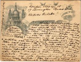 1899 (Vorläufer) London, Saint Paul's Cathedral. Art Nouveau, floral, litho (11,5 cm x 8,7 cm) (EK)