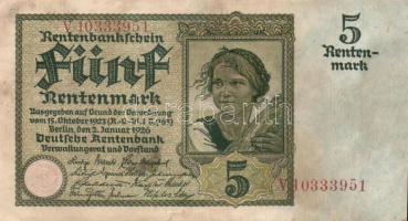 Német 3. Birodalom/Weimari Köztársaság 1926. 5Rentenmark (2x) egymásutáni sorszámokkal T:II- foltos
