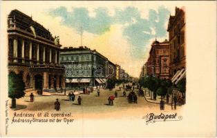 Budapest VI. Andrássy út az Operával. Druck v. Gustav Ertel litho