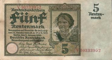 Német 3. Birodalom/Weimari Köztársaság 1926. 5Rentenmark (2x) egymásutáni sorszámokkal T:II- foltos
