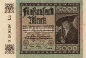 Német 3. Birodalom/Weimari Köztársaság 1922. 5000M (2x) Vj.:Dornen T:I-