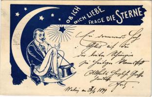1899 (Vorläufer) Ob ich dich liebe, frage die Sterne / German love song postcard, gentleman with top hat (Rb)