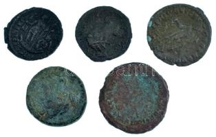 Római Birodalom 5db-os bronz érmetétel, közte Aurelianus, Faustina T:VF,F Roman Empire 5pcs bronze coin lot, within Aurelianus, Faustina C:VF,F