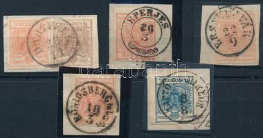 1850 6 db bélyeg 1-1 kivágáson (ma szlovák városok bélyegzéseivel)