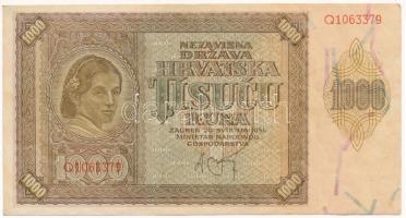 Horvátország / Független Horvát Állam 1941. 1000K &quot;Q&quot; T:F szép papír Independent State of Croatia 1941. 1000 Kuna &quot;Q&quot; C:F fine paper Krause P#4a