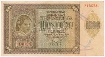 Horvátország / Független Horvát Állam 1941. 1000K R T:F szép papír Independent State of Croatia 1941. 1000 Kuna R C:F fine paper Krause P#4a