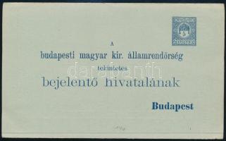 1910 Használatlan díjjegyes rendőrségi kijelentő lap gyári vízjellel (12.000)