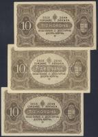 1920. 10K (3x) egyiken sorszámok nyomási hibákkal! T:I-
