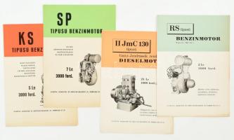 cca 1950-1970 Kismotor- és Gépgyár Bp. (korábban Csonka János Gépgyár) 4 db motorokat ismertető prospektusa