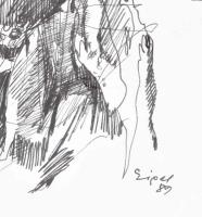 Eigel István (1922-2000): Romantikus táj, 1989. Tus, papír, jelzett. 29,5x42 cm