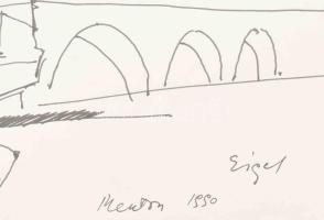Eigel István (1922-2000): Menton, 1990. Tus, papír, jelzett. 29x41 cm