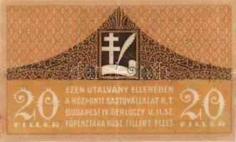 Központi Sajtóvállalat R.T. 1919. 20f T:II
