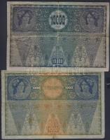 Ausztria/Osztrák-Magyar Bank 1902. 1000K + 1918. 10.000K mindkettő csak német nyelvű, vízszintes pir...