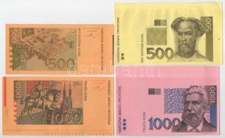 Horvátország 1993. 5K-1000K (9xklf) előlapi és hátlapi színpróbanyomatok ívszéllel T:AU hullámos pap...