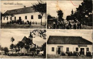 Zsitvafödémes, Úlany (Fedymes) nad Zitavou; Hostinec, Potravny Spolok / Fő utca, Római katolikus templom, vendéglő, étterem és szövetkezeti üzlet / main street, Catholic church, cooperative shop and restaurant (EK)