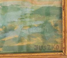 Juszkó jelzéssel: Ló és lovas. Akvarell, karton. Üvegezett fakeretben. 27x35,5 cm