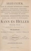 [Árjegyzék] Kann és Heller műszaki üzletének képes árjegyzéke 1909/1910. Ipari és műszaki szükségleti cikkek: malmászati, mezőgazdasági, tejgazdasági, villamosvilágítási, erőátviteli, vízvezetéki és takarmánykamra berendezésekhez szükségelt gépek, gépalkatrészetek és anyagok. Szerszámok, szerszámgépek, szivattyúk benzin-, gáz-, szívógáz- és gőzmotorokról. Budapest, 1909. Franklin-Társulat ny. 704 p. Kann Jakab és Heller Ármin műszaki szakkereskedése 1869-ben alakult, több évtizedes története alatt a kereskedelem mellett saját gyárüzeme és gépműhelye is alakult, mely a magyar ipar és mezőgazdaság számos ágazatát szolgálta ki szerszámokkal, műszaki berendezésekkel és egyedi megoldásokkal. Oldalszámozáson belül gazdag szövegközti illusztrációkkal kísért bilingvis, magyar és német nyelvű árjegyzékünk erős képet alkot a magyar műszaki kultúra századforduló utáni állapotáról, a vezetékrendszerek, szivattyúk, tűzoltókocsik, felvonó- és telefonrendszerek egykori kínálatáról. Példányunk 44. ívének második levele hiányzik. Aranyozott, sérült gerincű kiadói vászonkötésben, vörös festésű lapszélekkel. Jó példány.