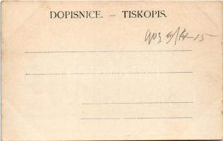 Tlumacov, Cementárna, Námestí, Dolní ulice. Zinkografie L. Klabusaya / cement factory, square, stree...