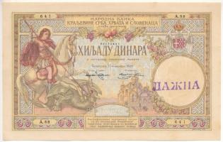 Szerb-Horvát-Szlovén Királyság 1920. 1000D korabeli hamisítvány, "LAZNA (HAMIS)" felülbély...