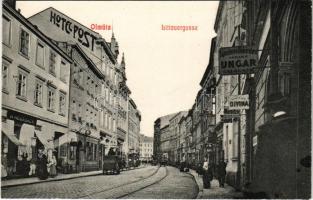 Olomouc, Olmütz; Littauergasse, A. Auerbach, Hotel zur Post, Vaclav Divina, Johann Ungar / street, shops, hotel (Rb)