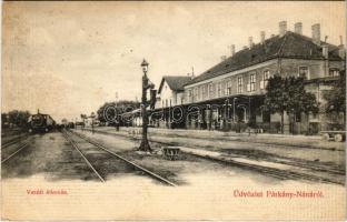 1907 Párkánynána, Párkány-Nána, Parkan, Stúrovo; Pályaudvar, vasútállomás, vonat, gőzmozdony. Özv. Neumann Gézáné kiadása / railway station, train, locomotive (fl)