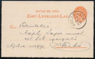 1887 5kr zárt levelezőlap KÜLSŐ-VÁTH - Verbó (Gudlin: 100p)