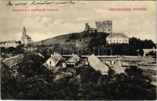1909 Nagykövesd, Velky Kamenec; Sátoraljaújhely környéke, Rákóczi vár, Fischer kastély. Lövy Adolf kiadása / castle ruins, castle (Rb)