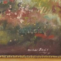 Soós jelzéssel: Falusi utca libákkal. Olaj, vászon. Dekoratív, sérült fakeretben. 60x80 cm