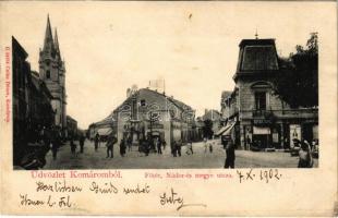 1902 Komárom, Komárno; Fő tér, Nádor és Megye utca, Stettler üzlete. Czike Dénes kiadása / main square, street view, shops (r)