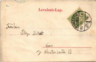 1902 Komárom, Komárno; Fő tér, Nádor és Megye utca, Stettler üzlete. Czike Dénes kiadása / main squa...