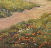 Olvashatatlan jelzéssel: Virágzó táj. Olaj, vászon, sérült. Dekoratív, sérült fakeretben. 60x80 cm. ...