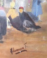 Adamcsa jelzéssel: Piac. Olaj, karton, sérült. Dekoratív, kissé sérült fakeretben. 59x84 cm. KIZÁRÓL...