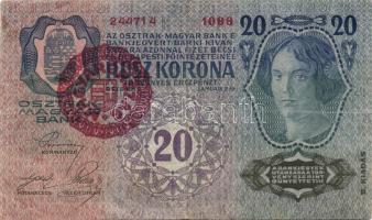 1913. 20K II.kiadás "Magyarország" piros körbélyegzővel T:III