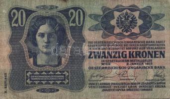 1913. 20K II.kiadás "Magyarország" piros körbélyegzővel T:III