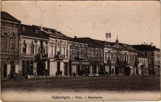 1908 Szászrégen, Reghin; Fő tér, Frank, Lázer, Schupiter R., Márk Farkas üzlete, Márk szálloda / Hauptplatz / main square, shops, hotel (fl)