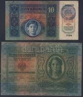 1902. 100K + 1915. 10K mindkettő fekete román körbélyegzővel T:II-,III