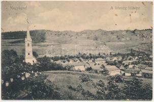 Nagykend, Chendu Mare, Kend; a község látképe a református templommal és a temetővel. Fogyasztási szövetkezet kiadása 2934. / general view with Calvinist church and cemetery (fl)