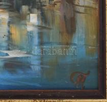 Olvashatatlan jelzéssel: Mediterrán vízpart. Olaj, farost. Dekoratív fakeretben, 50×70 cm